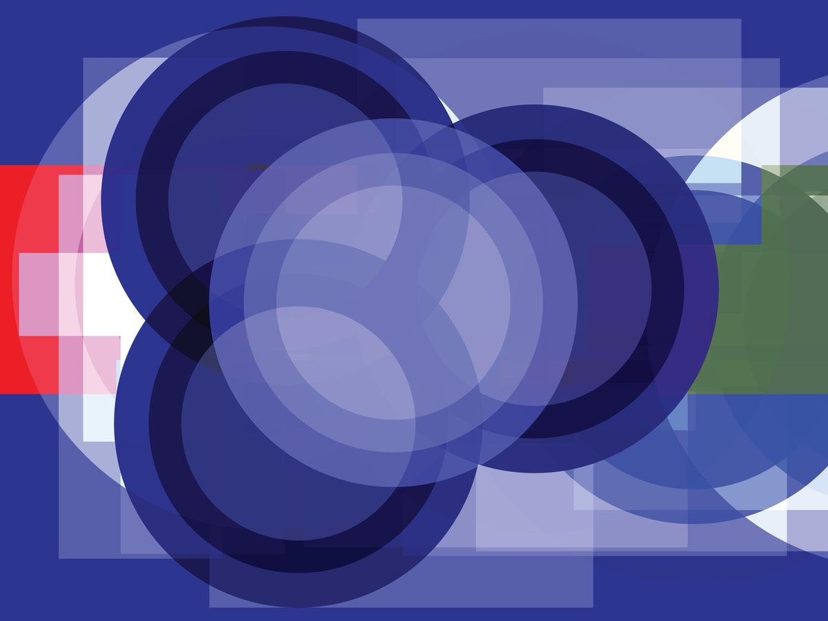 重叠的圆圈和正方形的抽象插图