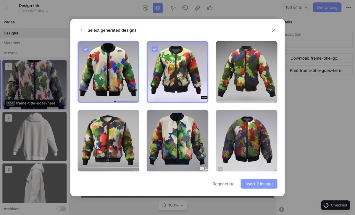 时尚平台CALA的新生成人工智能工具可以显示多种人工智能生成的夹克。
